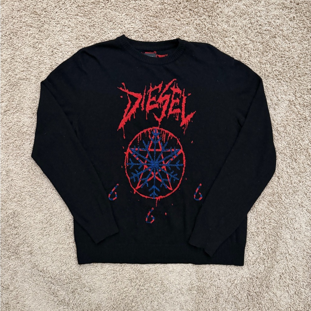 Diesel Goth Opium Wool Blend Black Sweater Made In Italy Men’s Size Large RARE